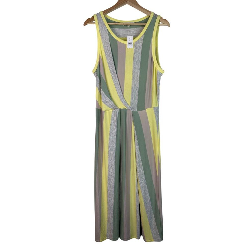 NWT Lou & Gray Women's Size L Gray‎ Yellow Green Striped Jersey Tank Dress *